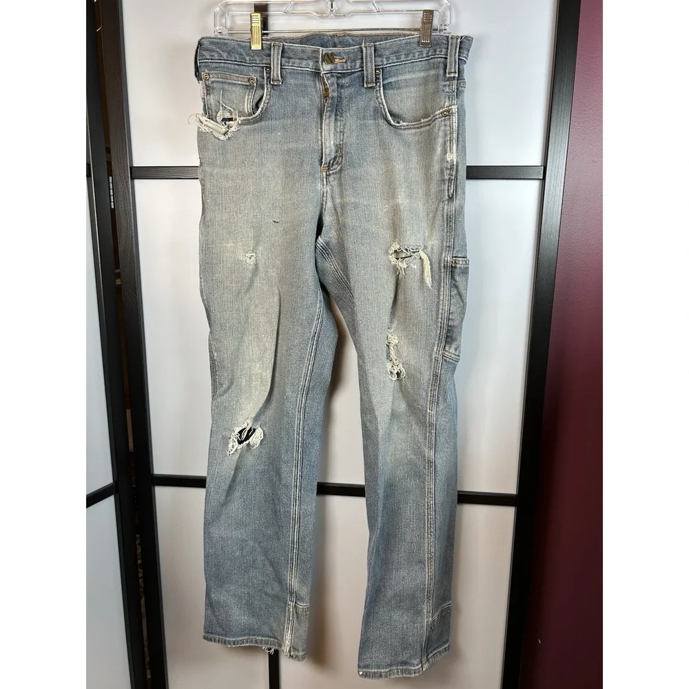 Carhartt Relaxed Fit Jeans Distressed Fade Grunge Workwear Light Wash Mens 32x32